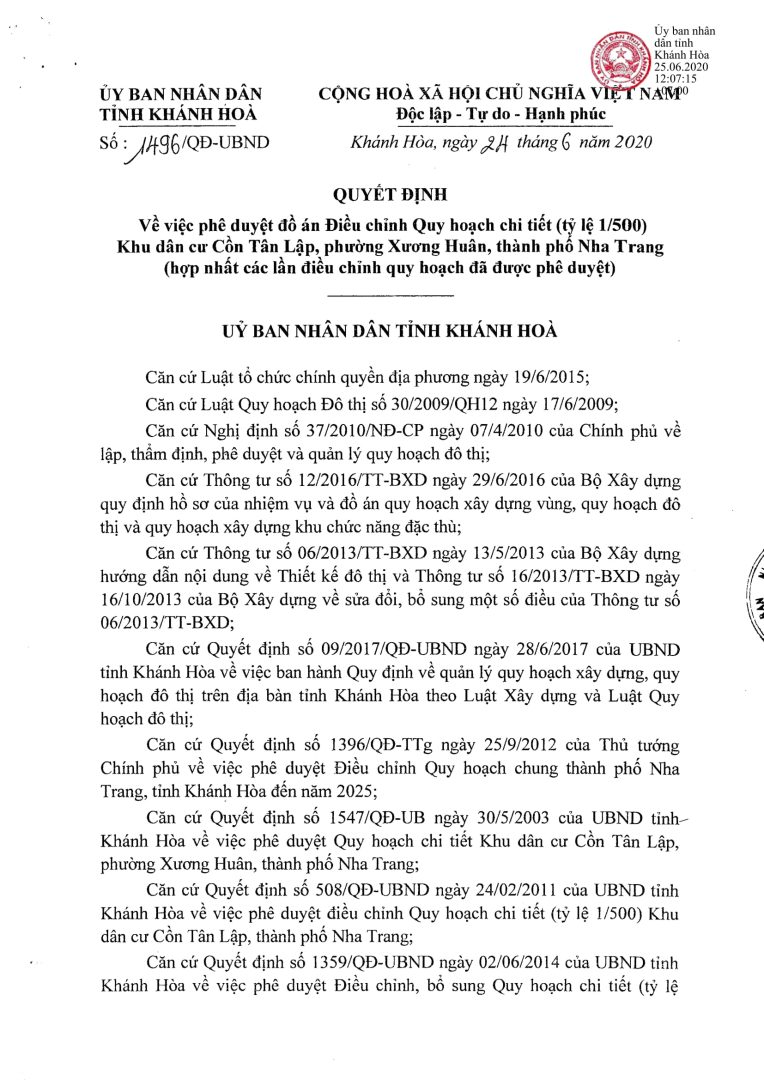 1 phần 500 dự án Khu Dân Cư Cồn Tân Lập 1 - Quy hoạch chi tiết tỷ lệ 1/500 Khu dân cư Cồn Tân Lập Nha Trang