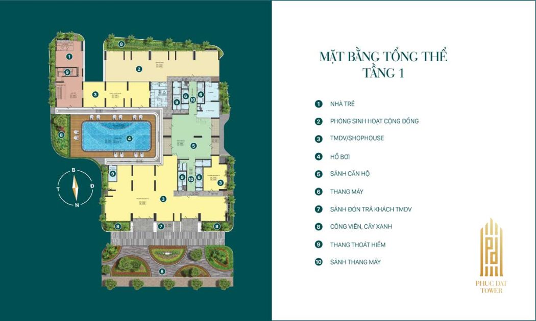 Mat bang dien hinh tang 1 phuc dat tower - Phúc Đạt Tower