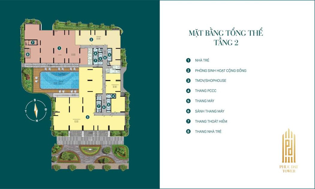 Mat bang dien hinh tang 2 phuc dat tower - Phúc Đạt Tower