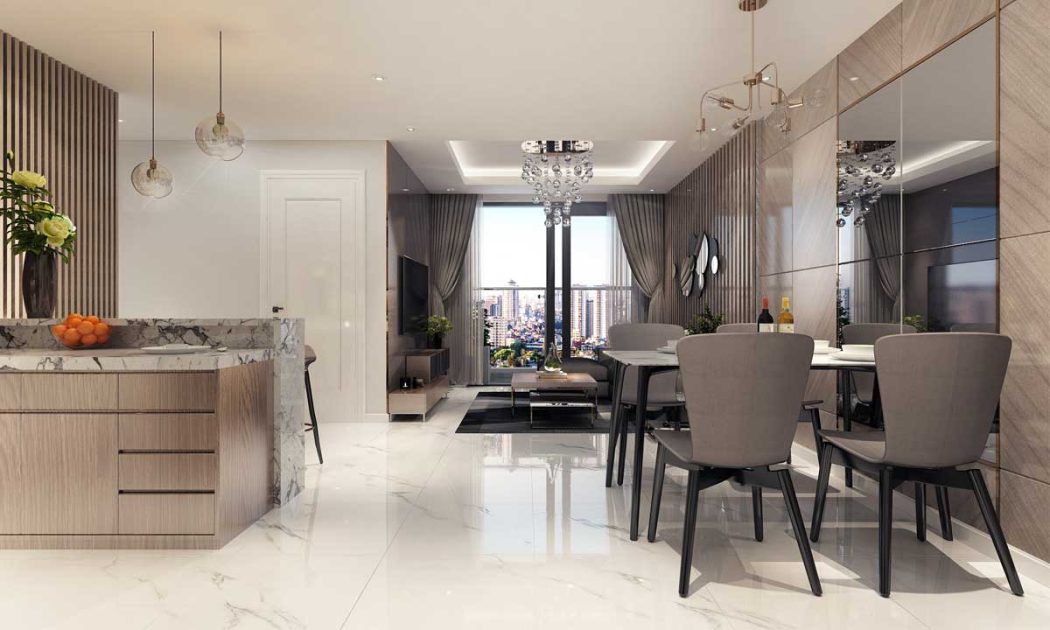 Phong khach va Bep Can ho Essensia Nam Sai Gon - Essensia Nam Sài Gòn