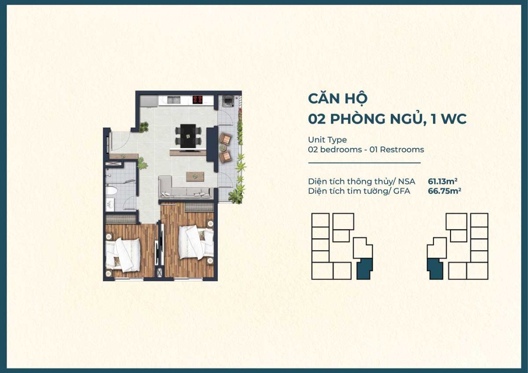 Thiết kế Căn hộ 2PN 1WC The Felix Thuận An Thiết kế Căn hộ 2PN 1WC The Felix Thuận An