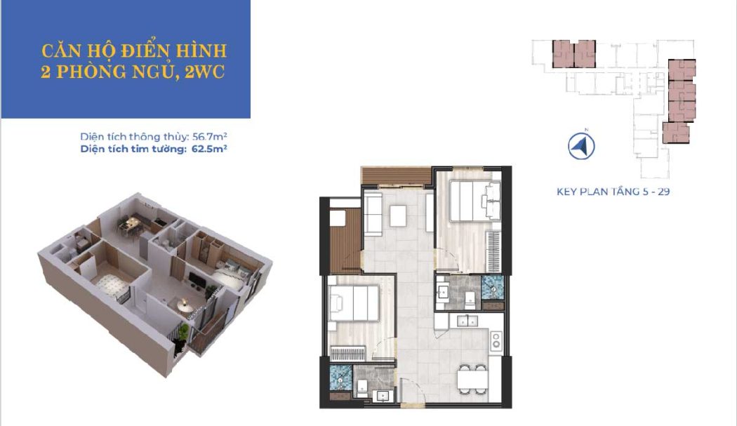 thiet ke can ho 2pn 2wc dien hinh calla apartment quy nhon 2022 - Calla Apartment Quy Nhơn