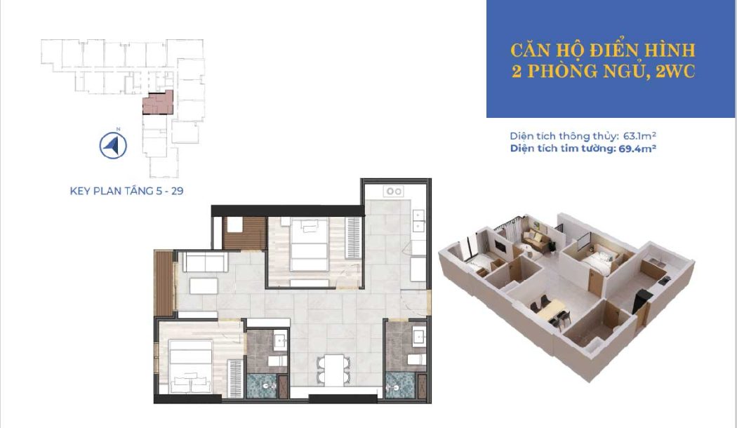thiet ke can ho 2pn 2wc tang 5 29 calla apartment quy nhon 2022 - Calla Apartment Quy Nhơn