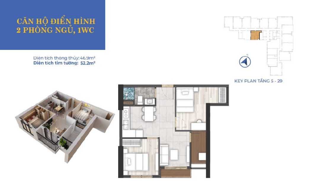 thiet ke can ho 52m2 2pn 1wc calla apartment quy nhon 2022 - Calla Apartment Quy Nhơn