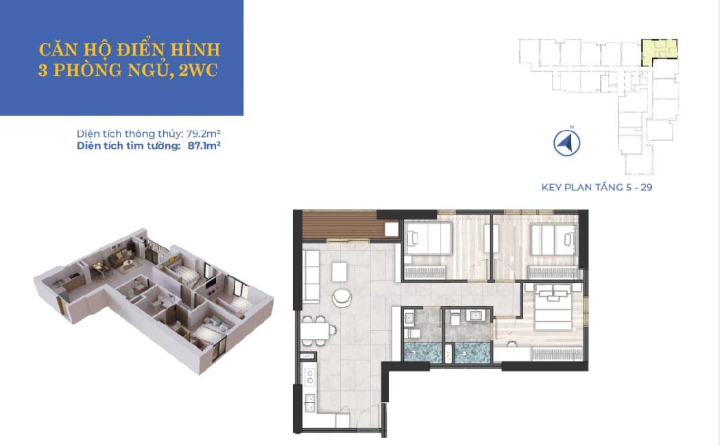 thiet ke can ho 87m2 3pn 2wc tang 5 29 calla apartment quy nhon 2022 - Calla Apartment Quy Nhơn