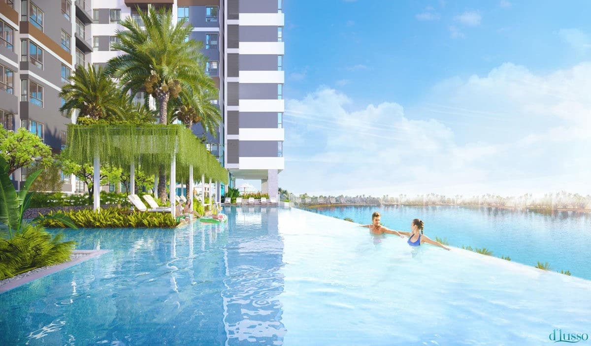 Đám mình trong một khung cảnh Nghĩ dưỡng đẳng cấp tại Hồ bơi Tràn của Dlusso Giồng Ông Tố